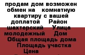 продам дом возможен обмен на 2 комнатную квартиру с вашей доплатой  › Район ­ шахтерский  › Улица ­ молодежный  › Дом ­ 46 › Общая площадь дома ­ 52 › Площадь участка ­ 400 › Цена ­ 2 500 000 - Ростовская обл., Каменск-Шахтинский г. Недвижимость » Дома, коттеджи, дачи продажа   